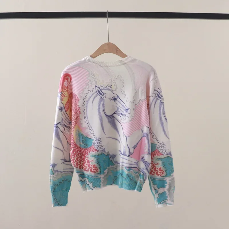 Women\'s Sweater Horse 3D Digital Print Pullover Sweater Women Clothing Knit Tops Long Sleeve Jumper Colorful Animal Y2k Clothes