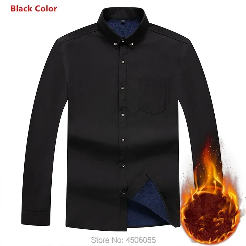 

Winter Warm Men Shirt White Long Sleeve Fleece High Quality Formal Clothes Male Regular Fit 8XL 9XL 10XL Plus Size Blouse