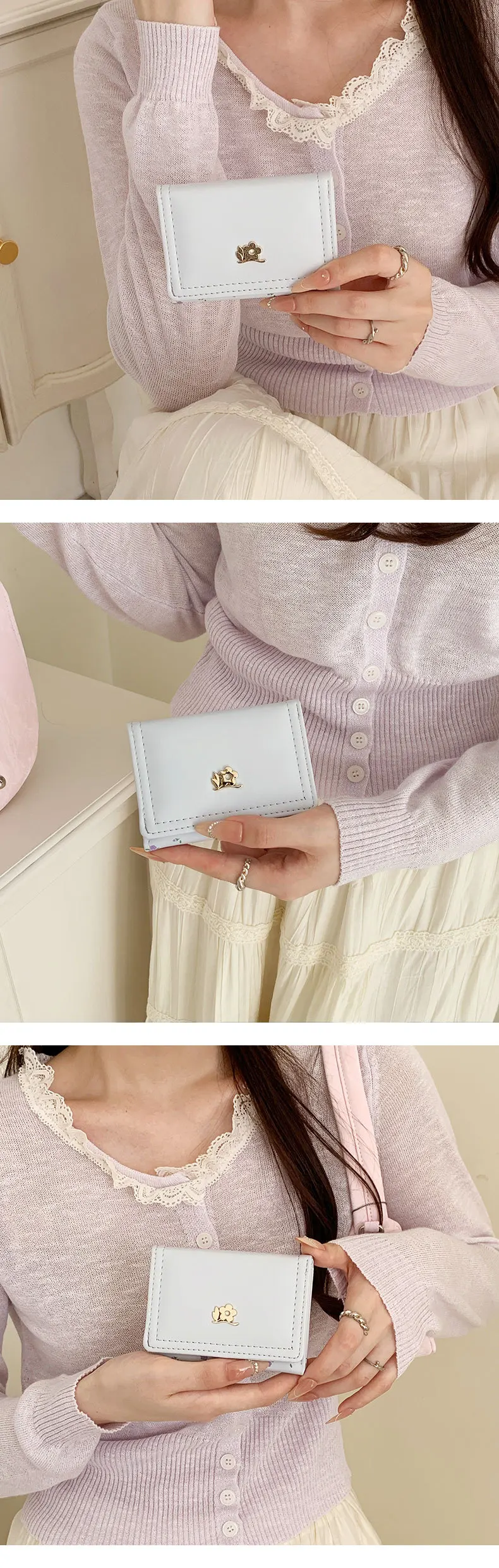 Small Three-Fold Coin Purse and Card Holder for Women and Students description 3