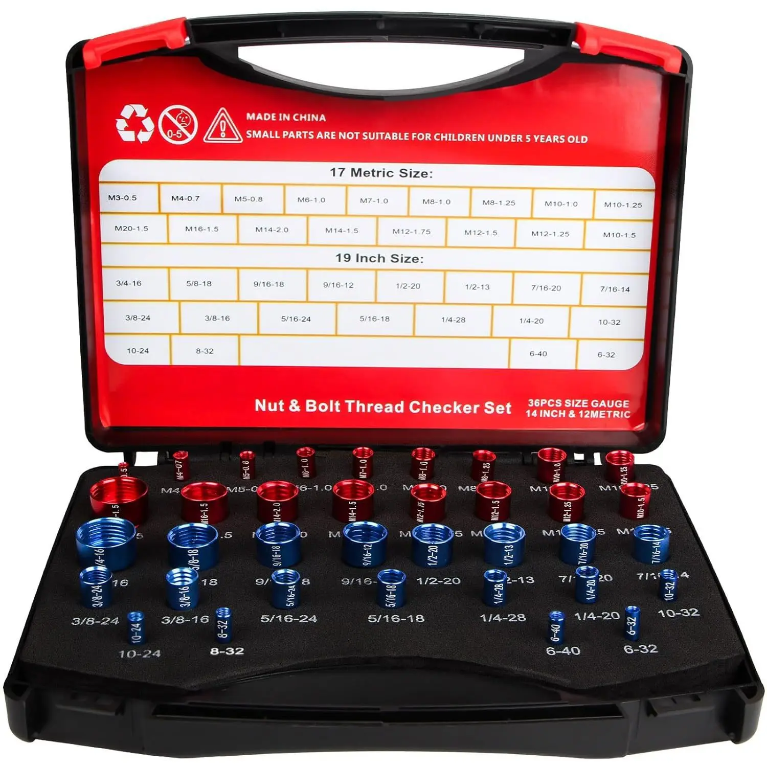 Nut and Bolt Thread Checker, Gongzi Gauge, Metric and British 44-piece Set