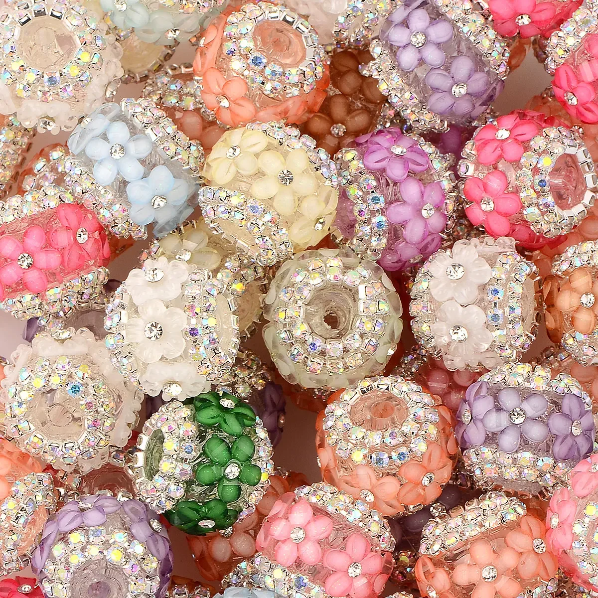 1.7x1.5cm 4pcs Random Color Mix Floral Inlay Flatback Acrylic Beads Diy Necklace Bracelet Jewelry Cute Gift Accessories