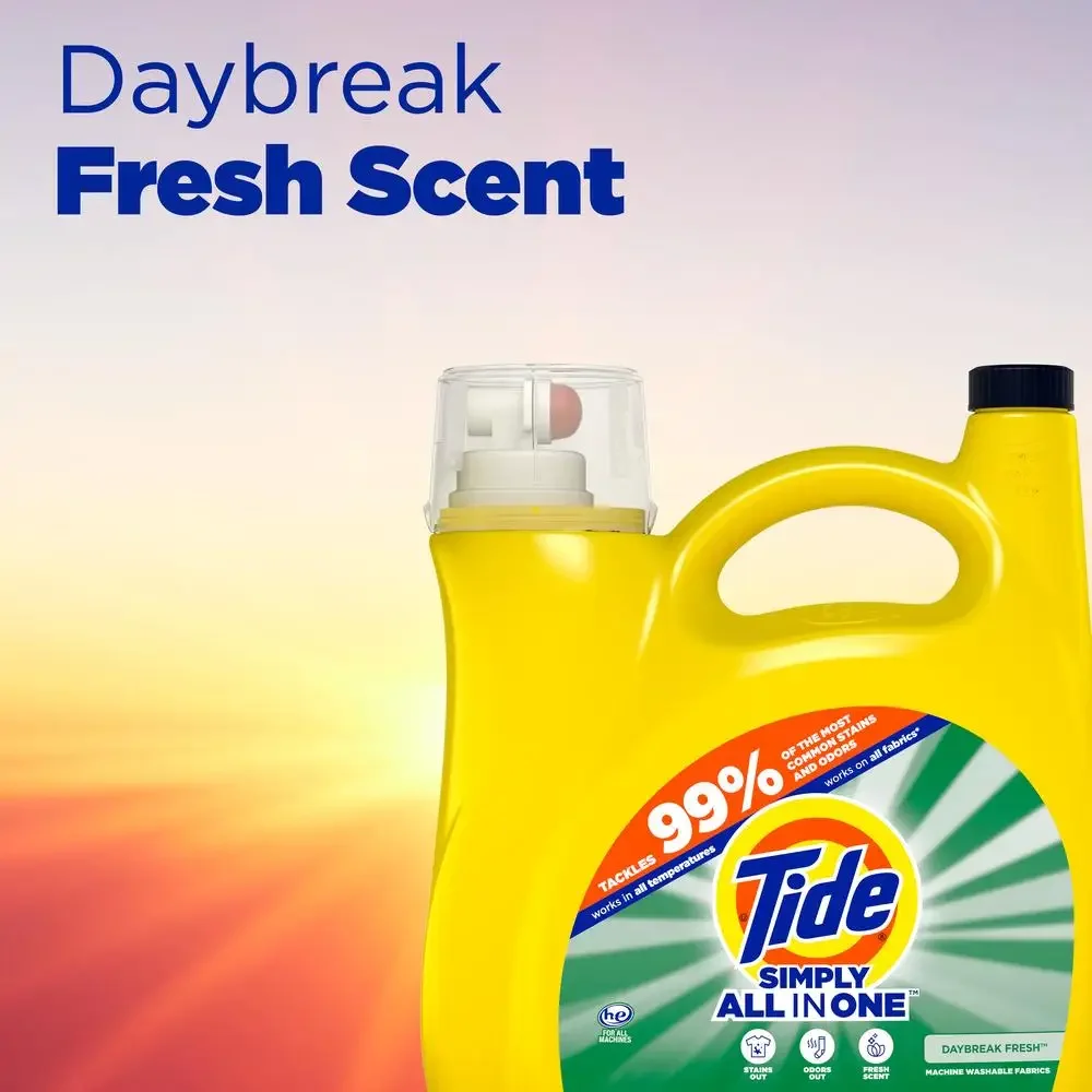 Tide Simply Daybreak Fresh All-In-One Liquid Laundry Detergent 89 Loads Tough Stain & Odor Fighter Works in All Machines Fresh