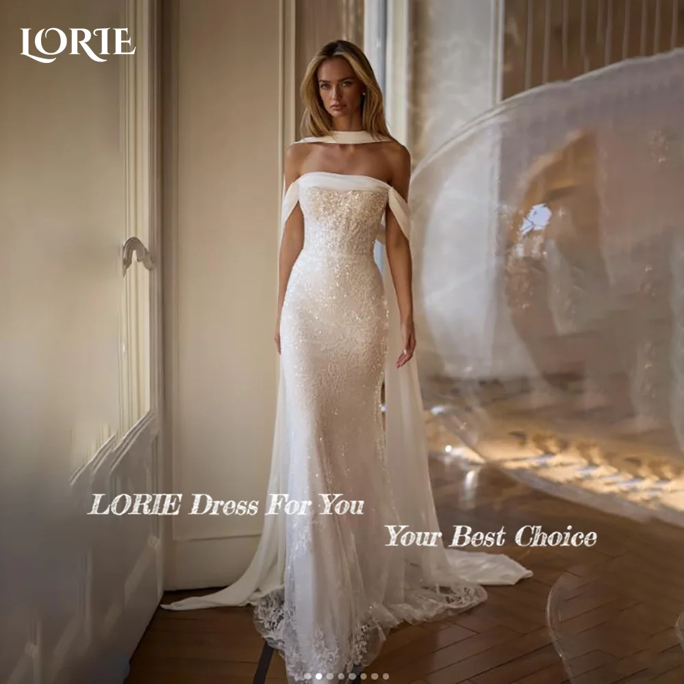 LORIE فساتين زفاف أنيقة من الدانتيل مزينة بدون حمالات على شكل حرف a شال فاخر عباءة على شكل قلب فستان زفاف مخصص فساتين العروس
