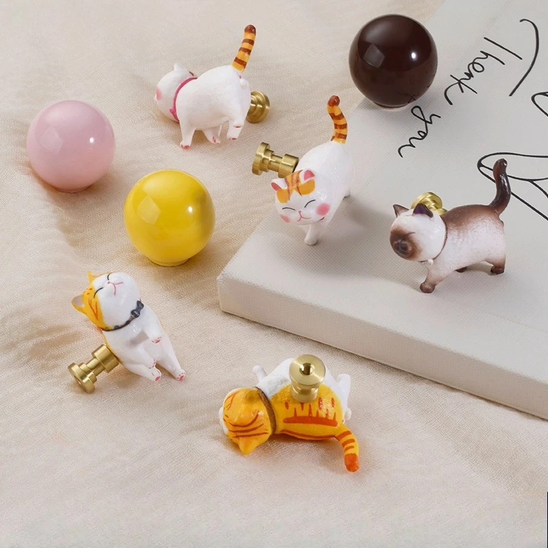 Cartoon cat wardrobe door handle Nordic children's room cute drawer furniture handles