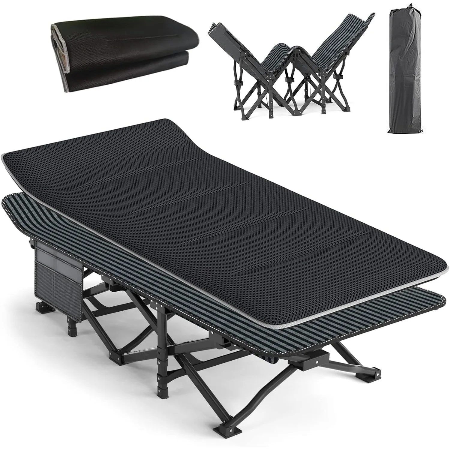 Camping Cot for Adults w/ Cushion,Tent Folding Cot for Sleeping, lightweight Folding Bed with Carry Bag Supports 450 lbs