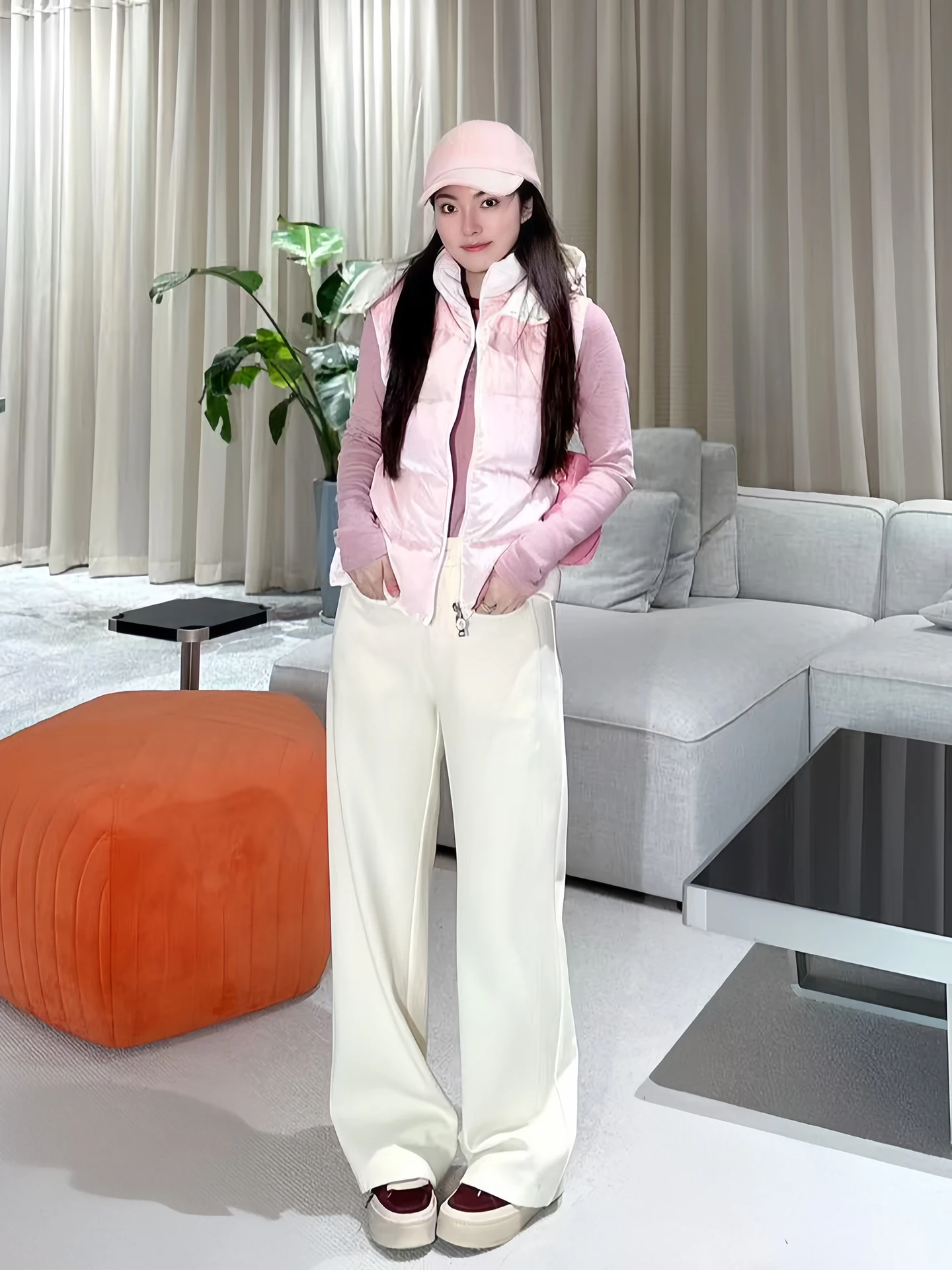 

PM Wang Na Cr розовый пух Jaet Svel теплая съемная шапка модный зимний женский жилет из полиэстера на молнии