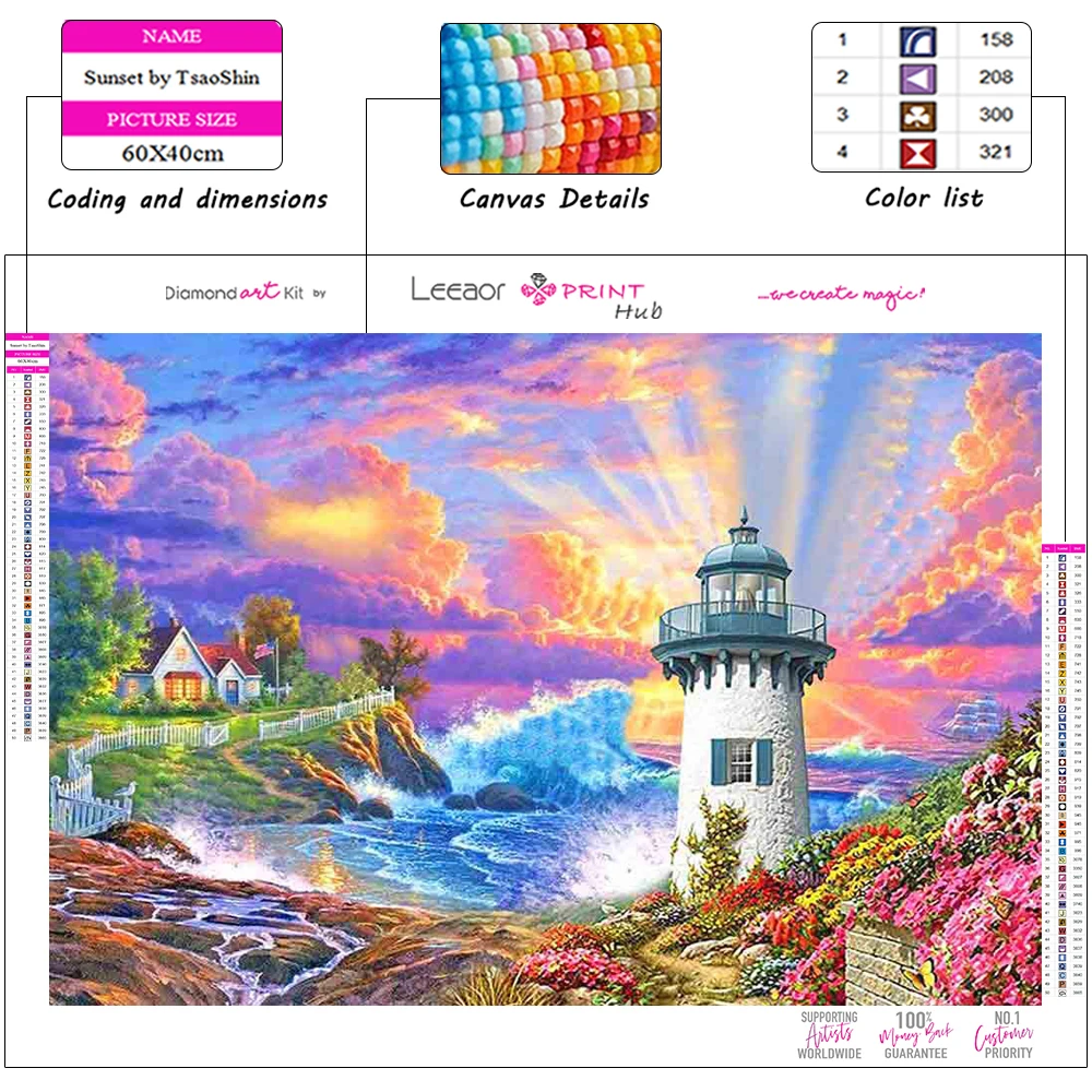 Cartoon Landscape Diamond Painting Sea Lighthouse Mosaic Embroidery Cross Stitch Kits Colorful Art Home Decor Hanging Paintings