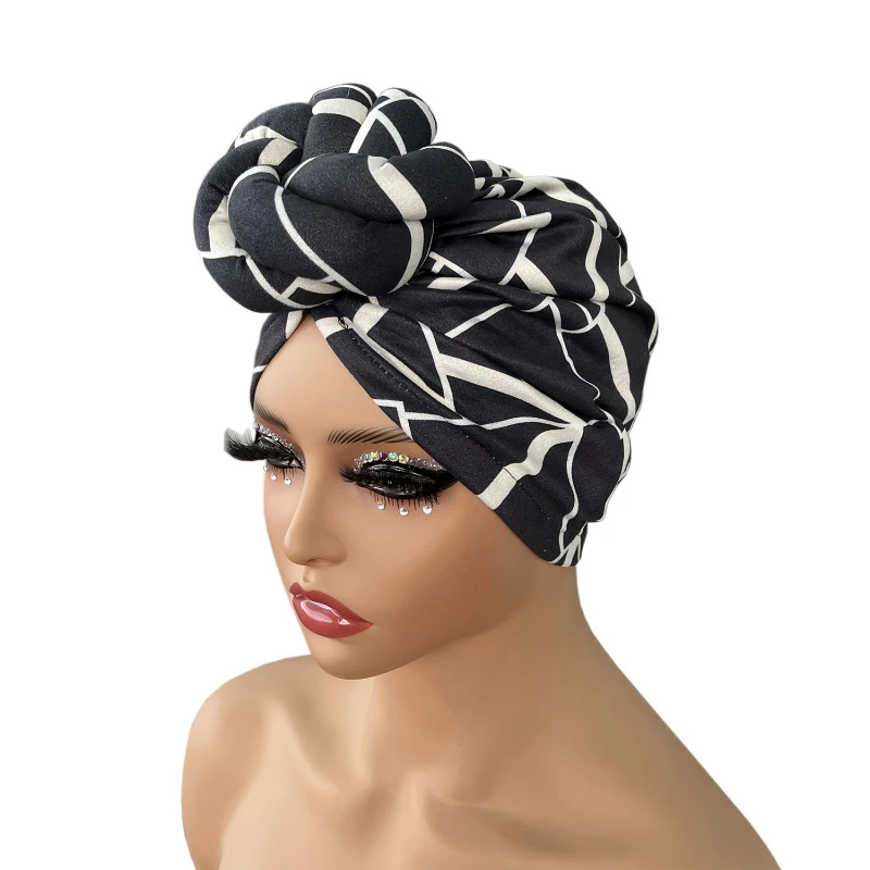 2pcs  Pre-made Knotted Hair Turban Ttightly Wrapped Headscarf European American Exaggerated Braided Flower Hair Bun Cap