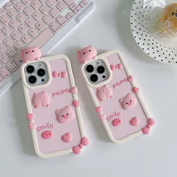 3D Love Pig Case For iPhone 15 14 13 12 11 X S XR 7 8 SE Pro Max Plus Cute Lovely Shockproof Soft Silicone Cover Skin