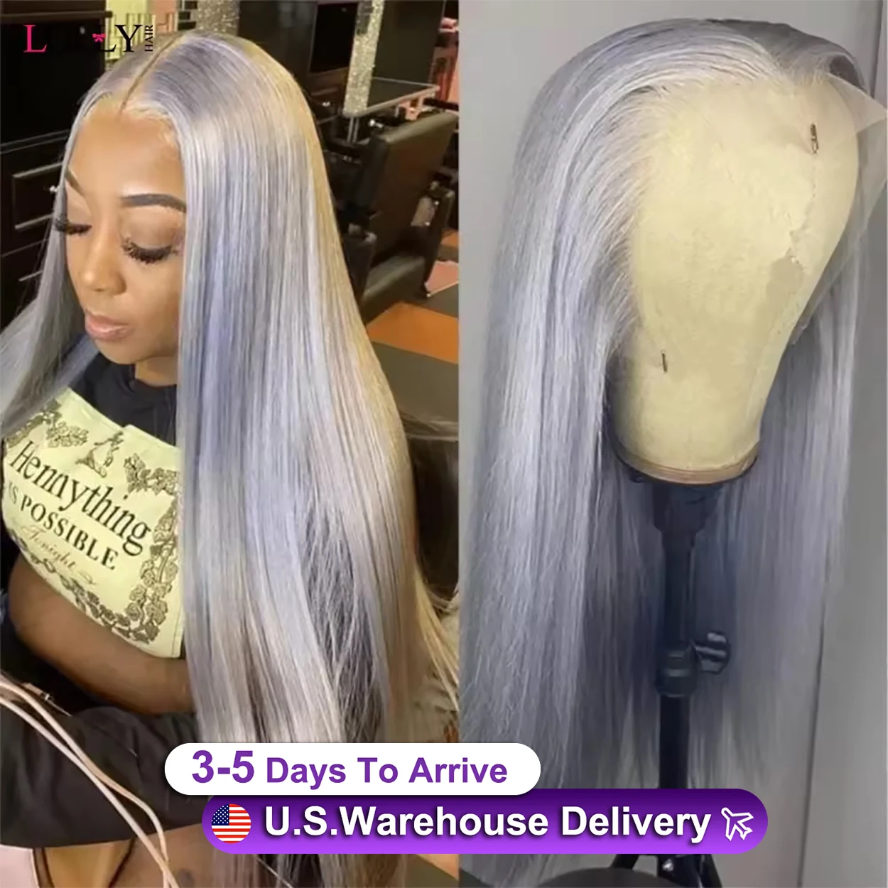 Wig rambut manusia 13x4 abu-abu perak untuk wanita Wig depan renda abu-abu lurus pra pencabutan Wig Frontal renda berwarna diputihkan Brasil