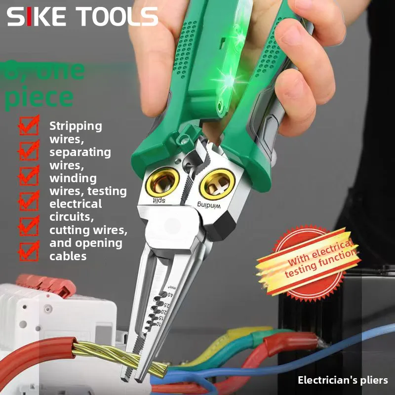 8 in 1 Multifunctional Electrician Pliers Voltage Tester Wire Stripper Cutter Splitter Winding Pliers 3CR13 Stainless Steel Cabl