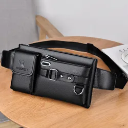 Casual Men's Leather Chest Bag Multifunctional Crossbody Messenger Bag For Men Luxury Waist Pack Waterproof Waist Phone Bag