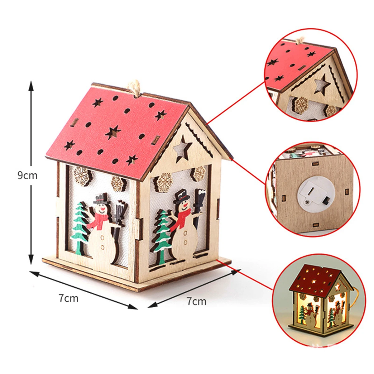 Christmas Glowing Cabin Wooden Pendant Luminous Decor Wood Lanterns Decorations Light House Battery Operated Table Lamp For Led