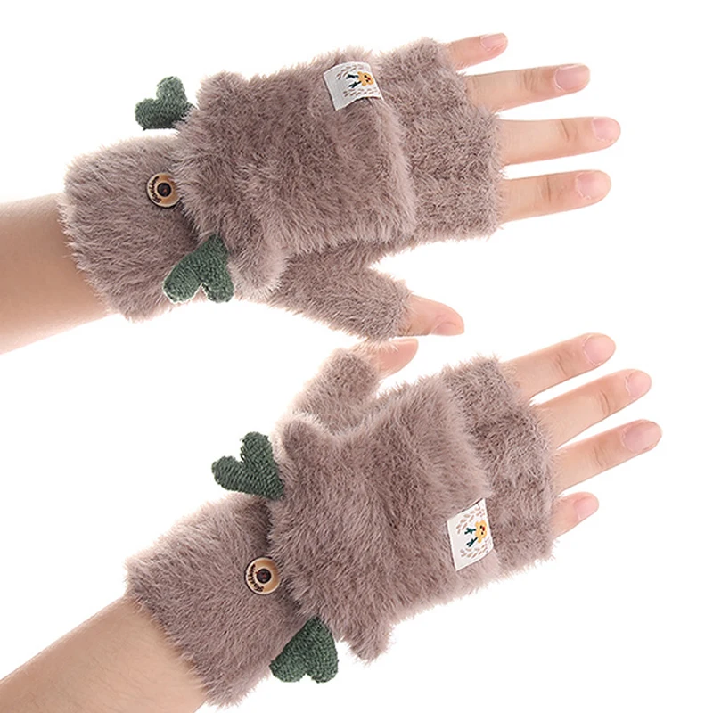 Fashion Jacquard Knitted Half Finger Flip Gloves Women's Winter Gloves