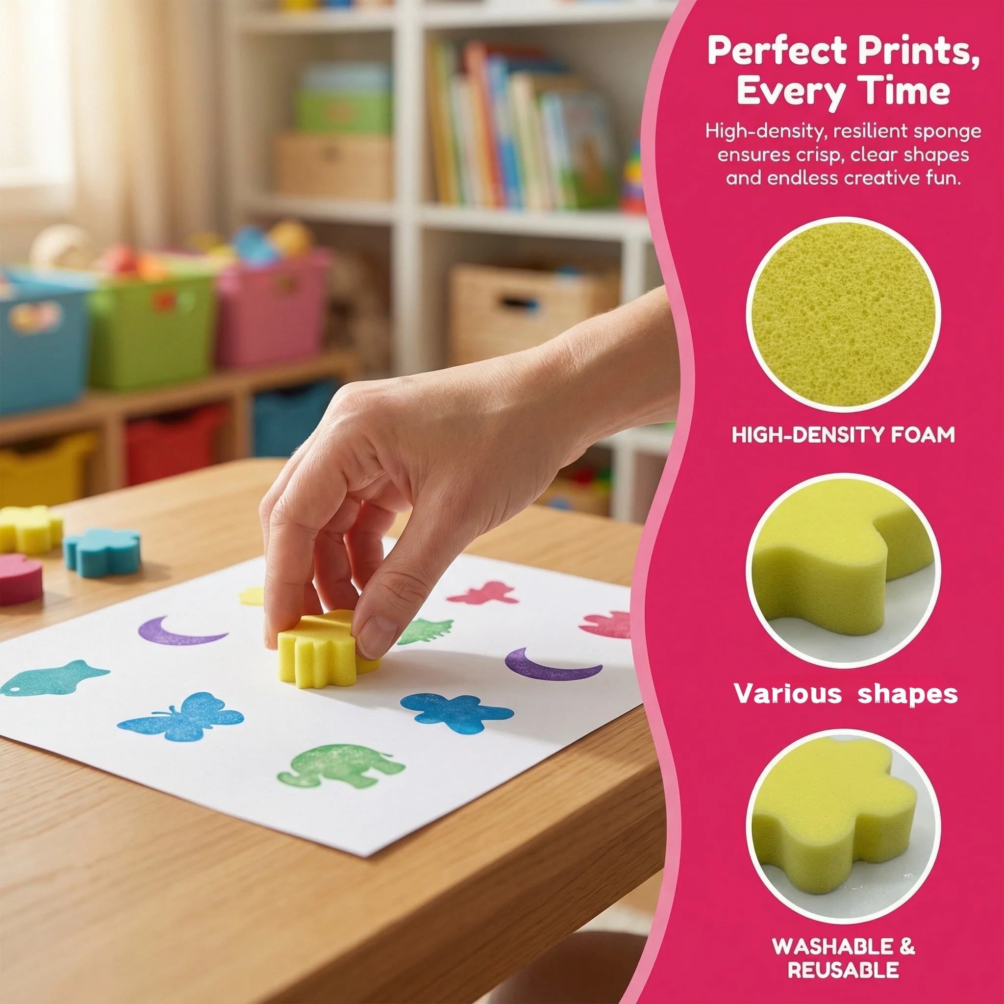 24Pcs Kids Sponge Painting Stamps Set, Random Pattern Foam Stamps, Reusable Art Craft Tools for Home, Kindergarten & Classroom