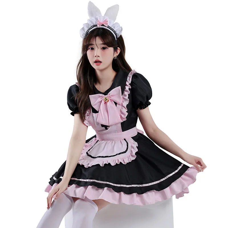 

Anime Black Pink Cute Lolita Maid Dress Cosplay Costume Sweet Girl Bowknot Maid Dress Trending Girls Maid Party Costumes Clothes