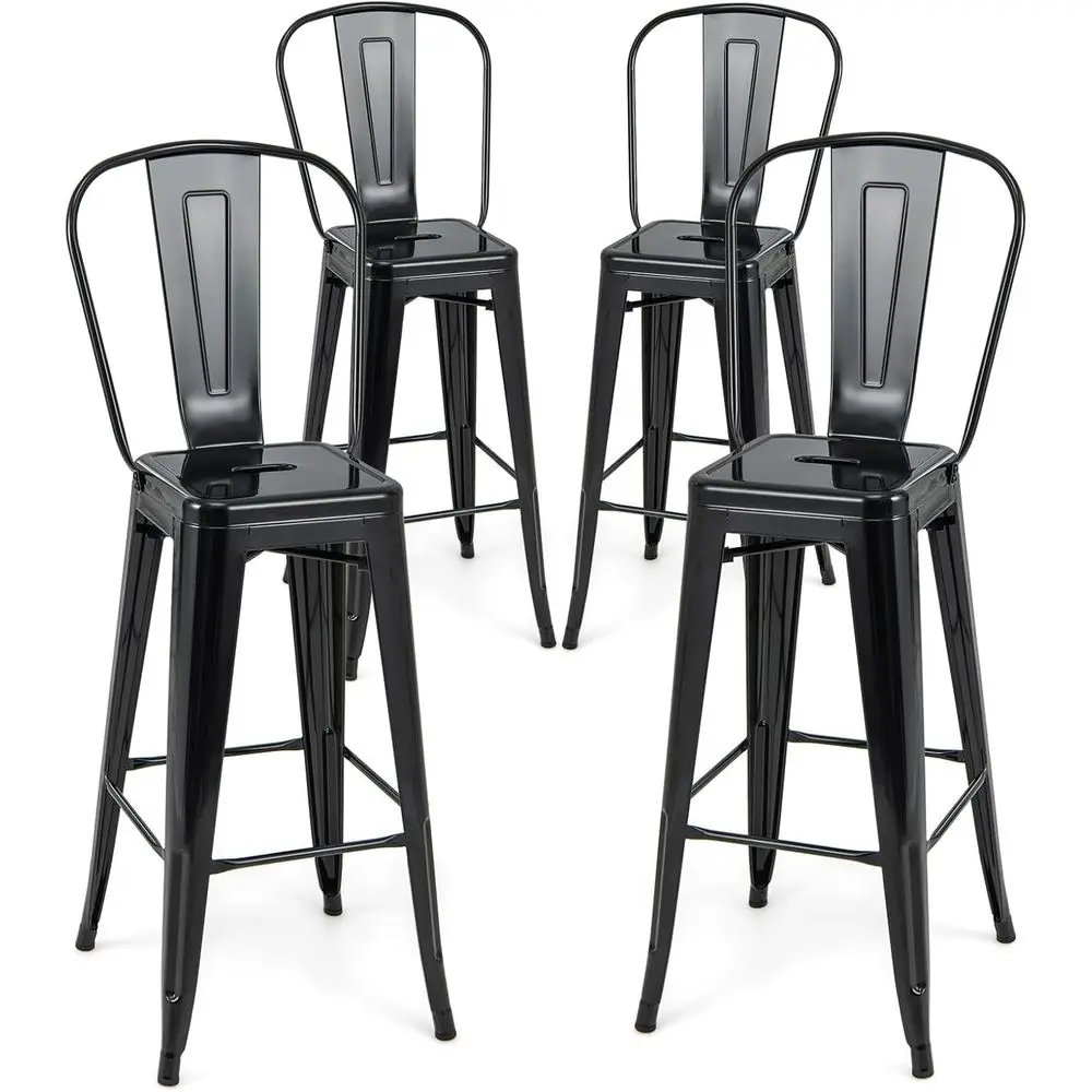 

Metal Bar Stools Set of 4, 30 Bar Height Rustic Industrial Barstools with Removable Bucket Back & Footrest, High Back Bar Dining