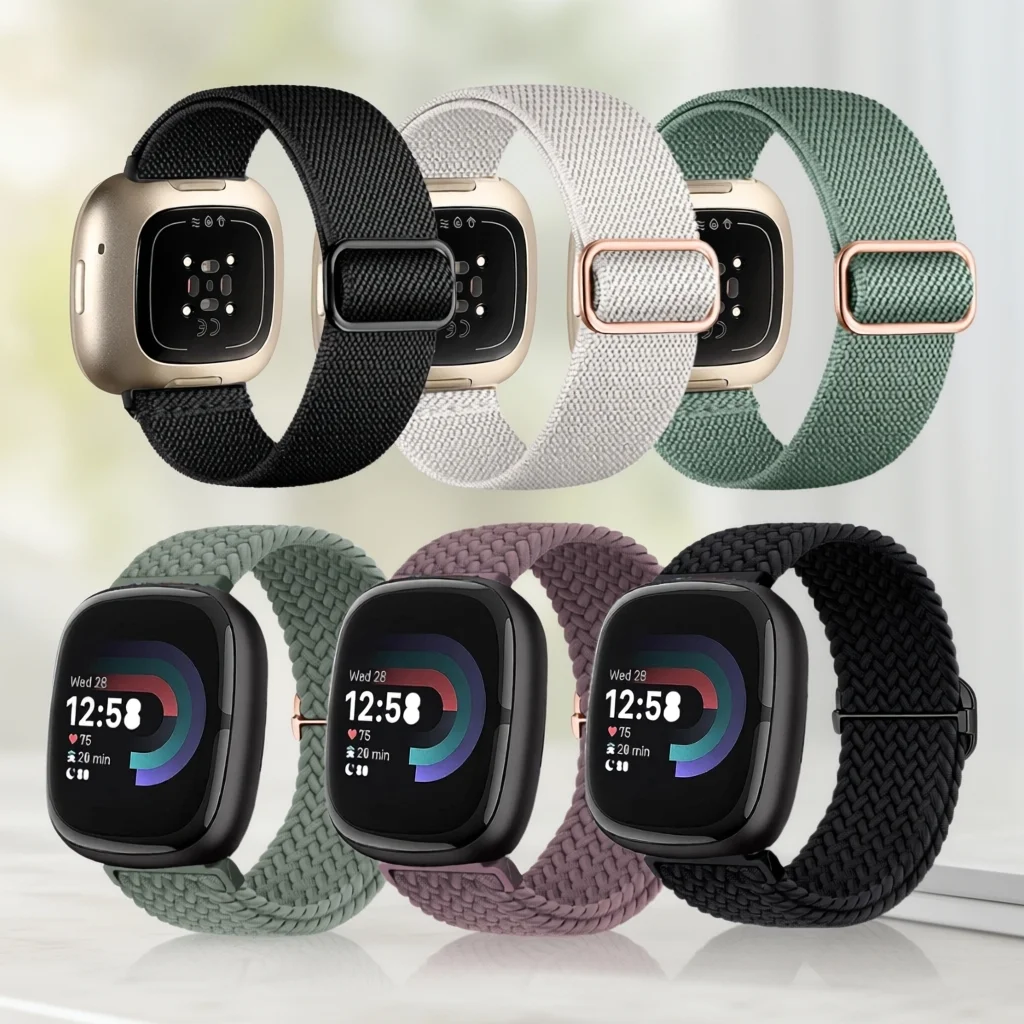 Braided Loop For Fitbit Versa 4/Sense 2/Sense/Versa 3 Bands Women Men Sport Stretchy Nylon Elastic Replacement For Fitbit Versa4