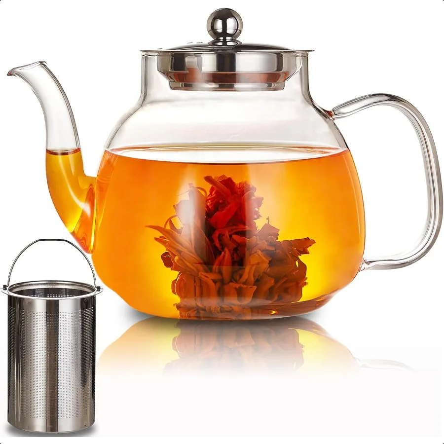

Glass Teapot 37oz 1100ml heatresistant borosilicate Glass Tea Kettle with Removable Stainless Steel Infuserfor Blooming and Loo