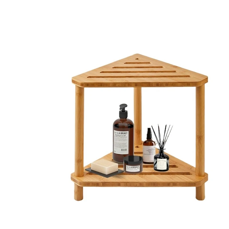 Bamboo bathroom stool corner shower stool bathroom non-slip footstool bathroom two-layer storage stool