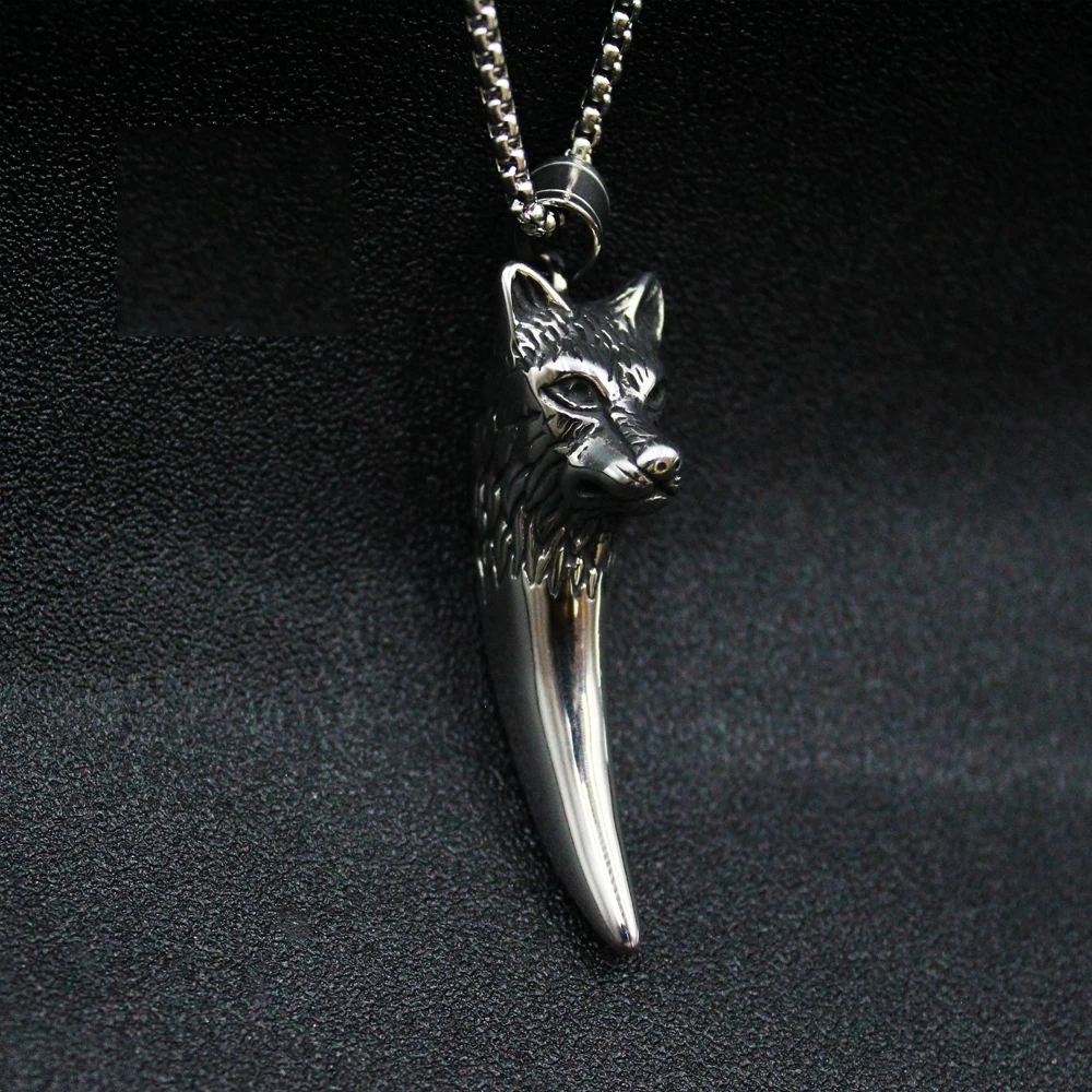 Punk Viking Wolf Tooth Pendant Necklace for Men Women Nordic Stainless Steel Wolf Necklace Biker Amulet Jewelry Gift Wholesale
