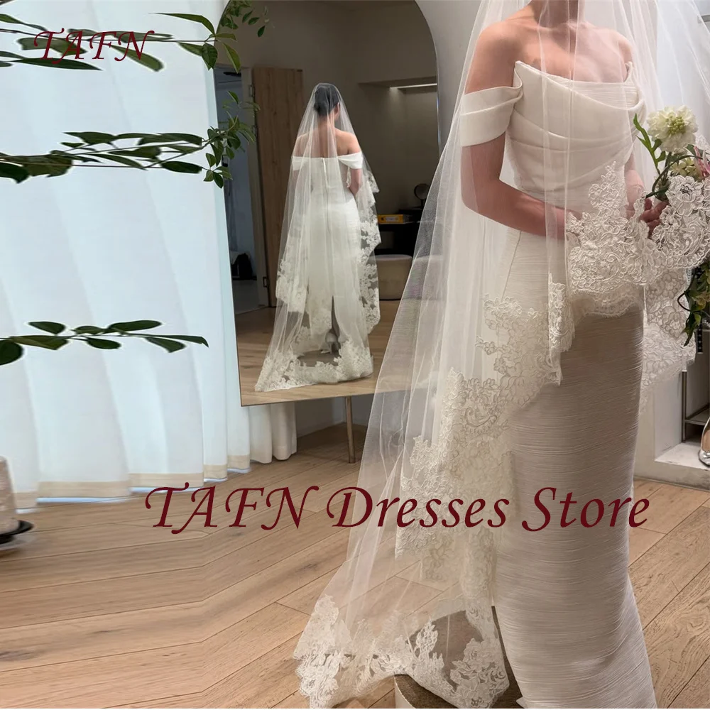 

TAFN 2025 Simple Straight Wedding Dresses Korean Photo Shoot Off Shoulder Floor Length Bride Gowns Corset Back Free Customized