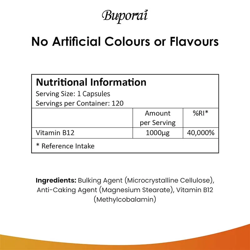 Vitamin B12 High Strength 1000mcg - Reduce Fatigue, Benefits Brain and Heart Function, Increases Energy Levels, Metabolism