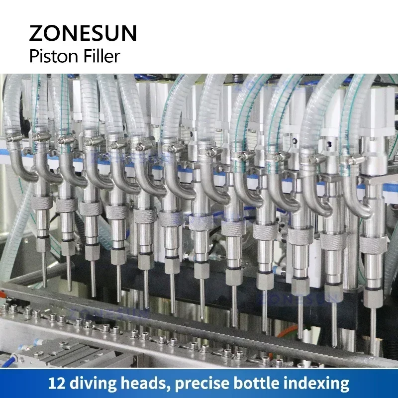 ZONESUN Riempitrice automatica a pistone Riempitrice per pasta spessa Riempitrice volumatrica per liquidi Pompa servo ZS-YT12T-12PX