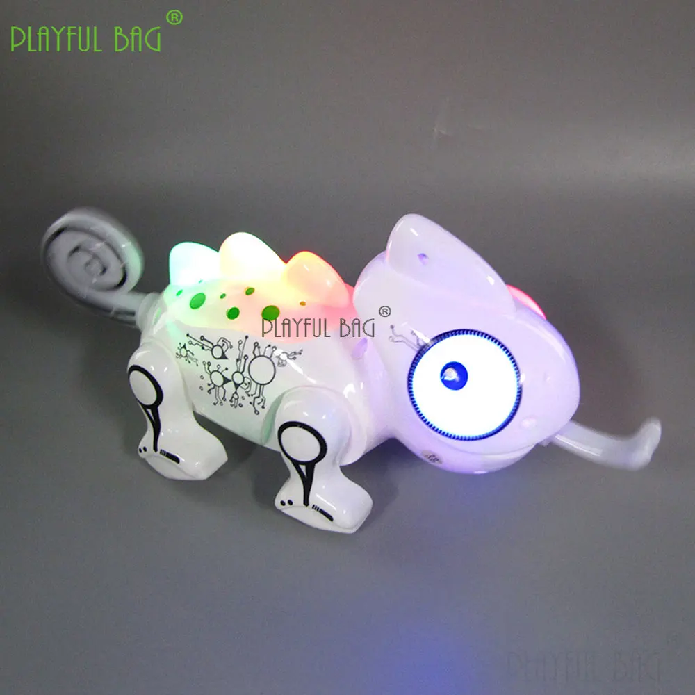 Walking Electric Chameleon Toy - Music, Lights & Color-Changing Realistic Reptile Model with Pull String for Kids Gift VG233