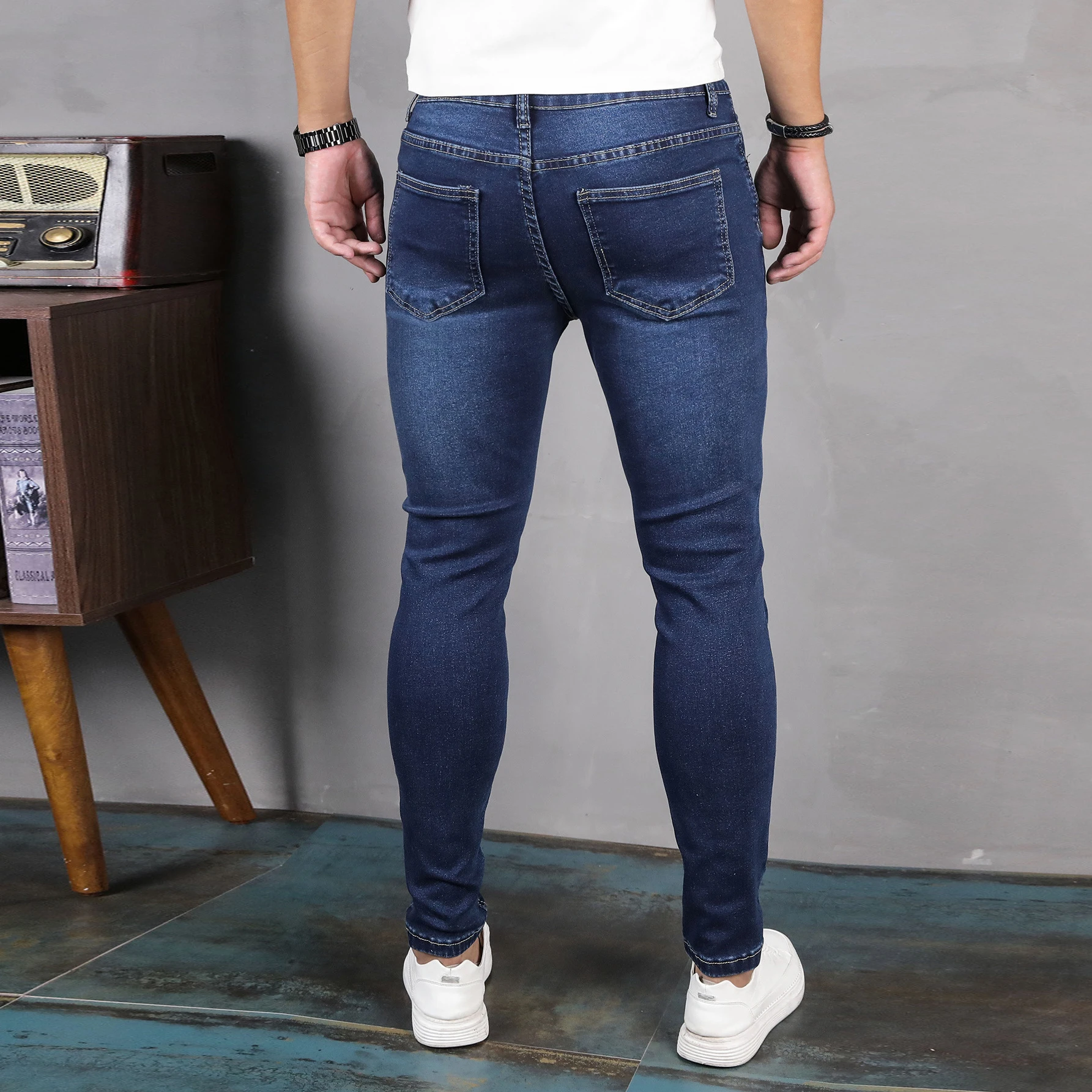 Men Casual Business Jeans Fashion Slim Fit Stretch Denim Pants Classic Style Pure Color Male Jeans Trousers Men Luxury Clothing