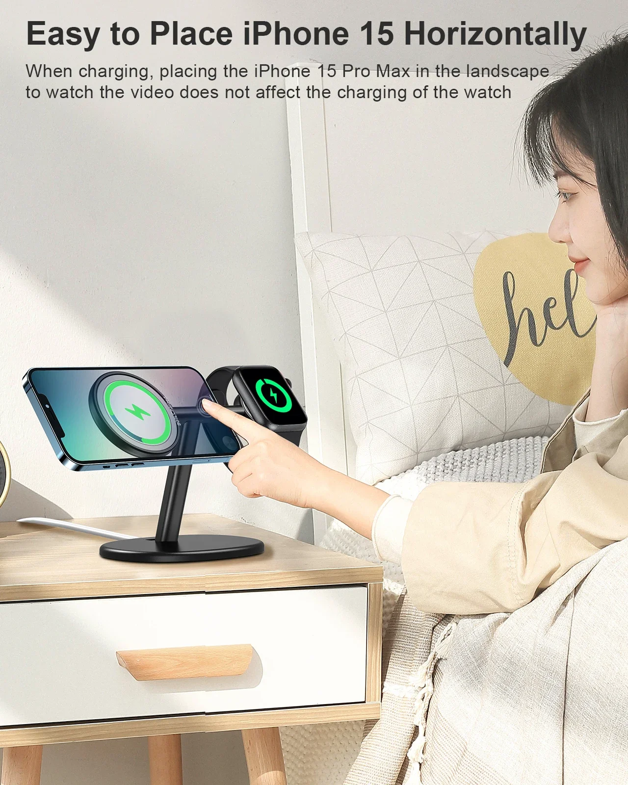 Supporto per caricabatterie Wireless EWA 2 in 1 supporto per telefono in lega di alluminio compatibile con iphone13/12/Pro/ Max/Mini e Apple Watch 3/4/5/6