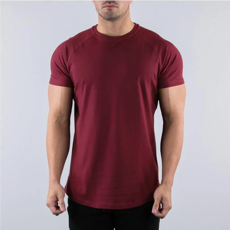 Cotton Breathable Solid Color Short Sleeve TShirt Gym Sport Workout Training Running Shirt Men Bodybuilding Fitness Work Clothes