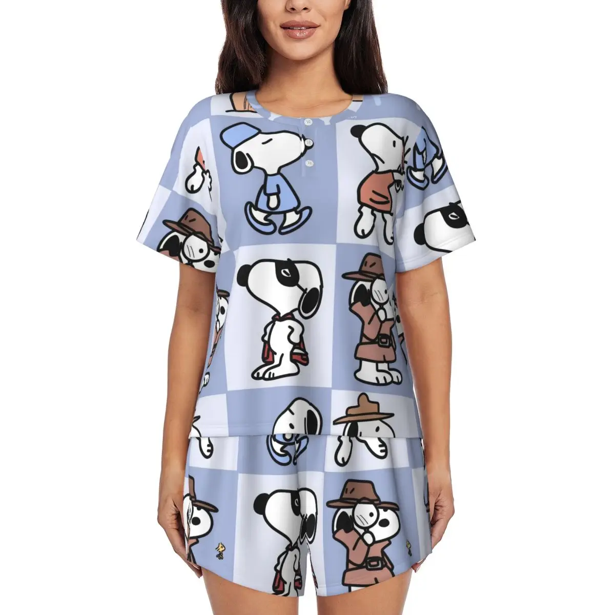 

Custom Manga Snoopy Woodstock Cartoon Dog Pajama Sets Women 2 Piece Short Sleeve Pjs Shorts Sleepwear