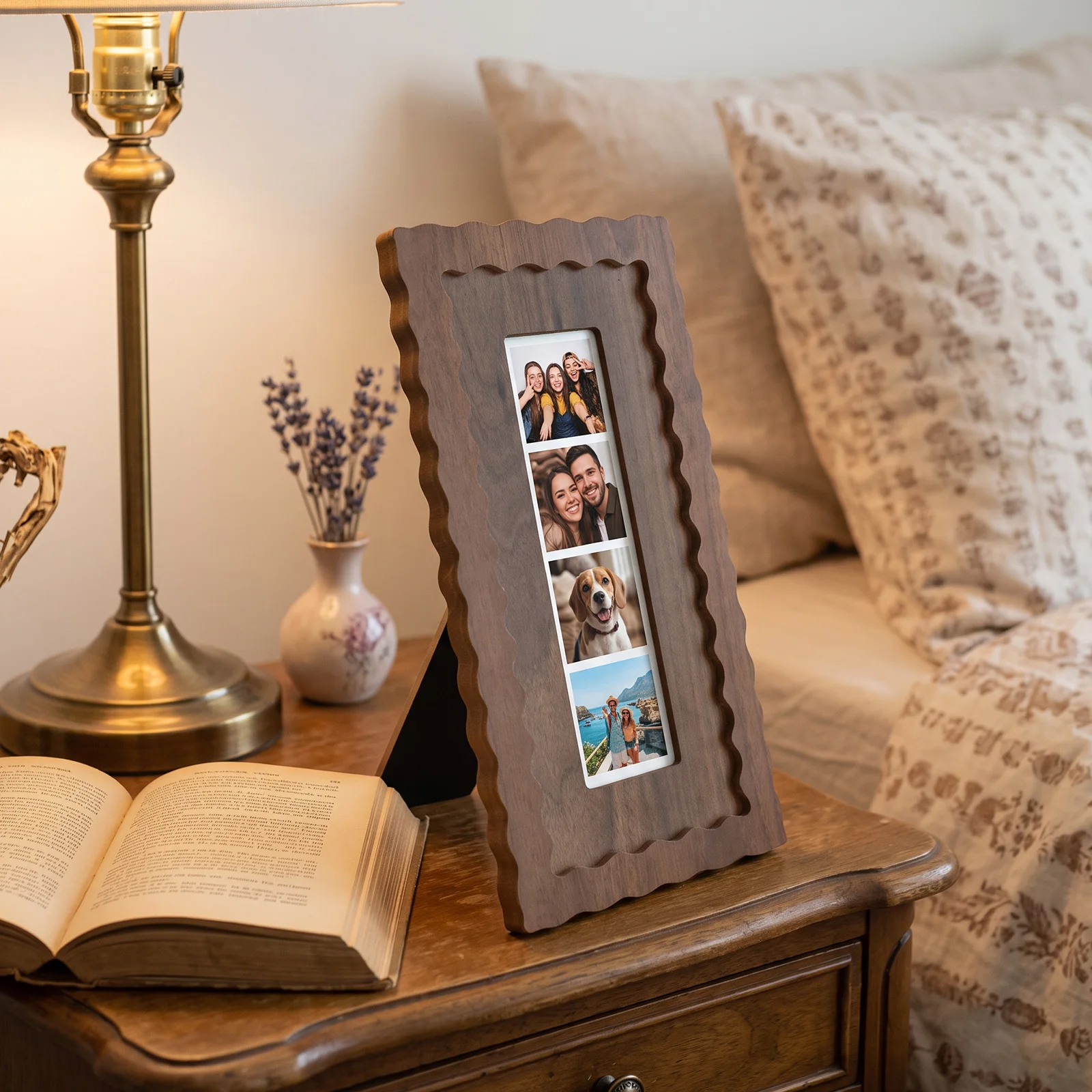 2Pcs Long Vintage Wood Photo Frame Creative Couple Photo Strip Frame Photo Booth Party Wedding Keepsake Picture Frame Home Decor