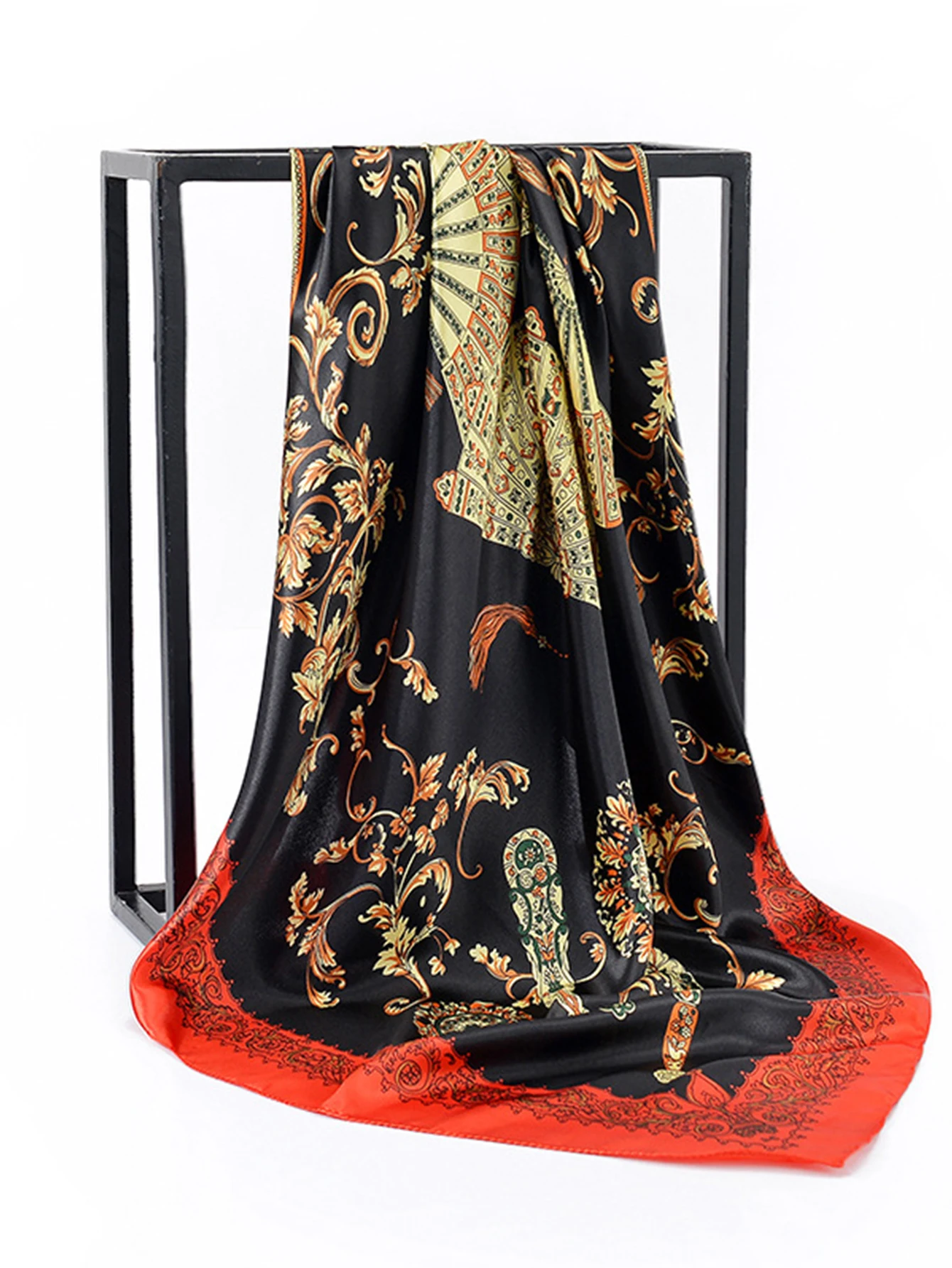Platz Silk Schal Frauen Luxus Marke Satin Print Hijab Schals Muslimischen Pareo Bandana Weibliche Schal Wrap Stirnband Foulard 90*90 cm – Detail 7