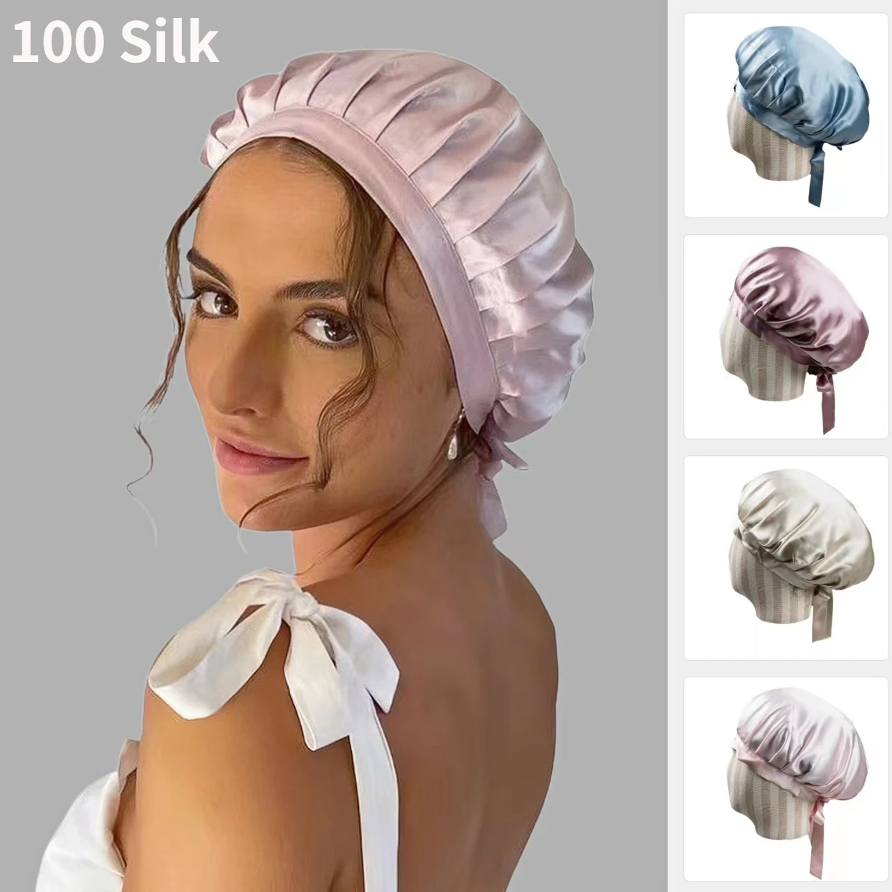 Luxury 100% Silk Cap For Sleeping Natural 19 Momme Mulberry Silk Night Bonnets Pure Silk Turban Hat Sleep Hood Beanie For Women