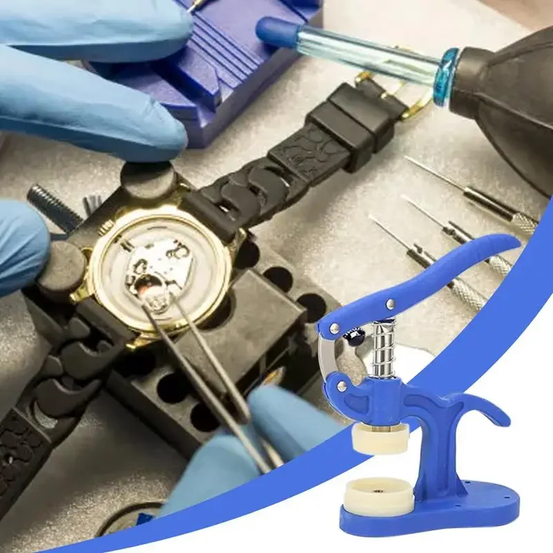 Pressure Repair Press Tool Watch Back Closer Watchmaker Tools Case Crystal Glass Hand-tools with 12 Plastic Dies Accessory