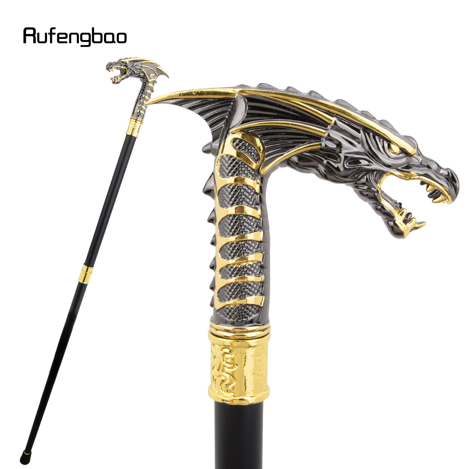 

Golden Black Dragon Head Walking Cane Fashion Decorative Walking Stick Cosplay Cane Knob Crosier Performance Stage Cane 93cm