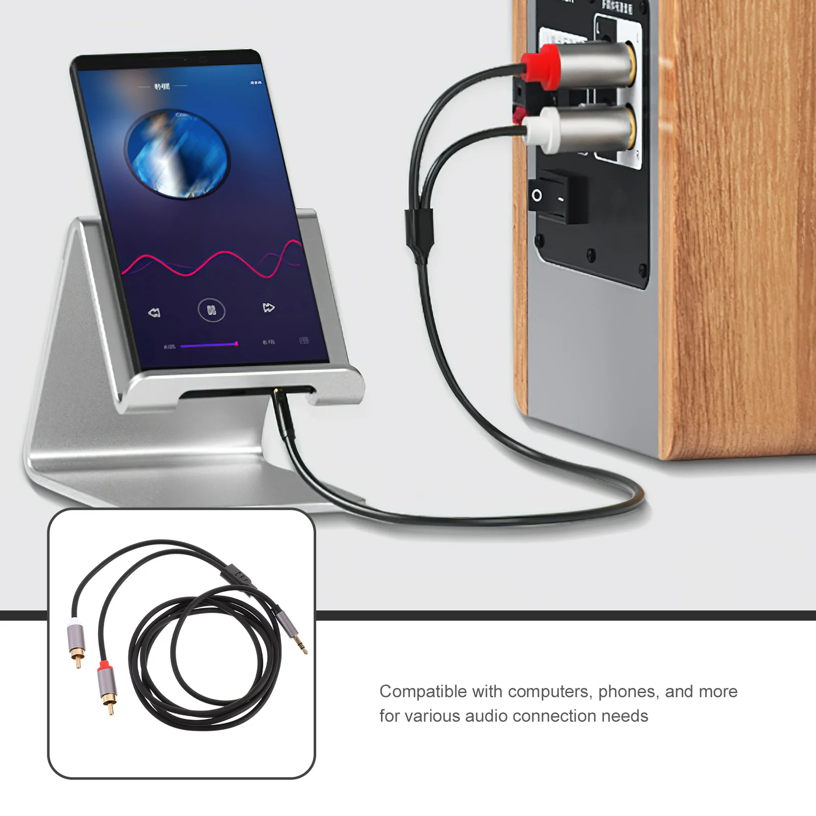 

1.5M Dual Rca To 3.5Mm Audio Cable For Speakers Headphone Extension Stereo Jack Cord Car Subwoofer Auxiliary Cable