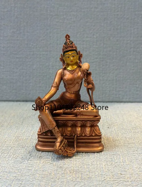 10CM Tibet Painted Face Red Sarasvati Buddha Copper Statue