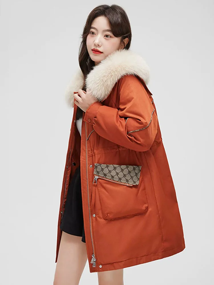 Down jacket for women 2025 New Luxury Real fox fur big fur collar Down coat winter Puffer Overcoat