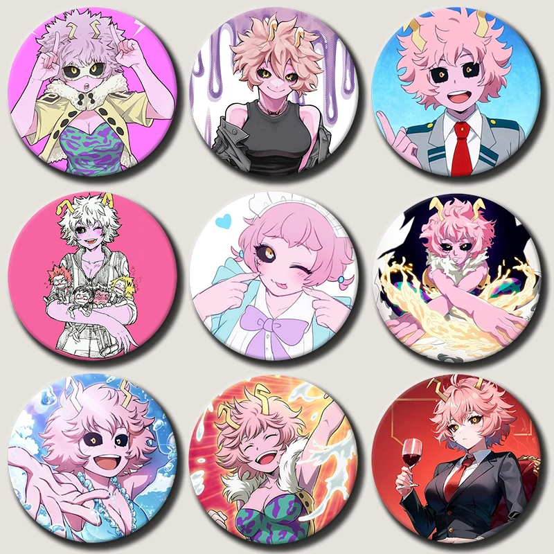 

58mm Anime Character Mina Ashido Soft Button Pin Hero Cartoon Brooch Creative Badge for Backpack Clothes Decoration Gift