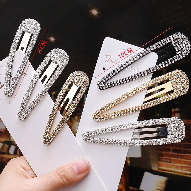 

Hair Clip Premium Quality Korean Style Metal Teardrop Rhinestone Gold Plated BB Clip Simple Geometric Design Bangs Side Clip