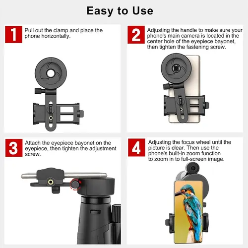 Imagen 2 del producto Eyeskey Adaptador de teléfono universal a través de binoculares Monoculares Alcance Telescopios Microscopios Se adapta a la mayoría de los teléfonos inteligentes Captura