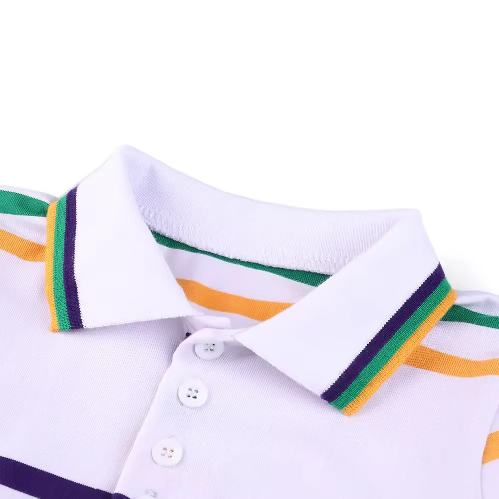 Mudbala Mardi Gras Apparel Classic Striped Purple Green Yellow Kids Girls Polo Dresses Sibling Matching Boys Polo T Shirts