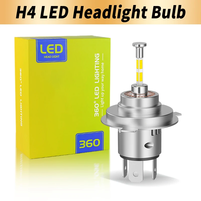 

1/2X 360 H4 LED Headlight Bulb 4 Side CSP Chip Mini Wireless With Fan 6000K 12V 30000LM Super White Plug&Play For Car 360 Turbo