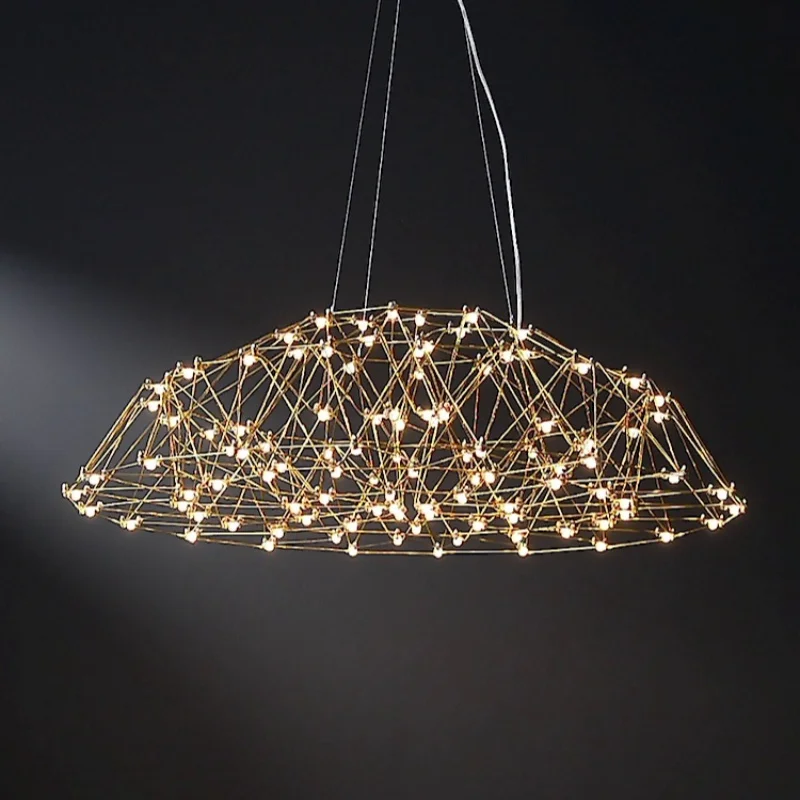 Lustre dourado lâmpada prata ferro linha luzes pingente para sala de estar casa decotação 1 watts led luz berserk