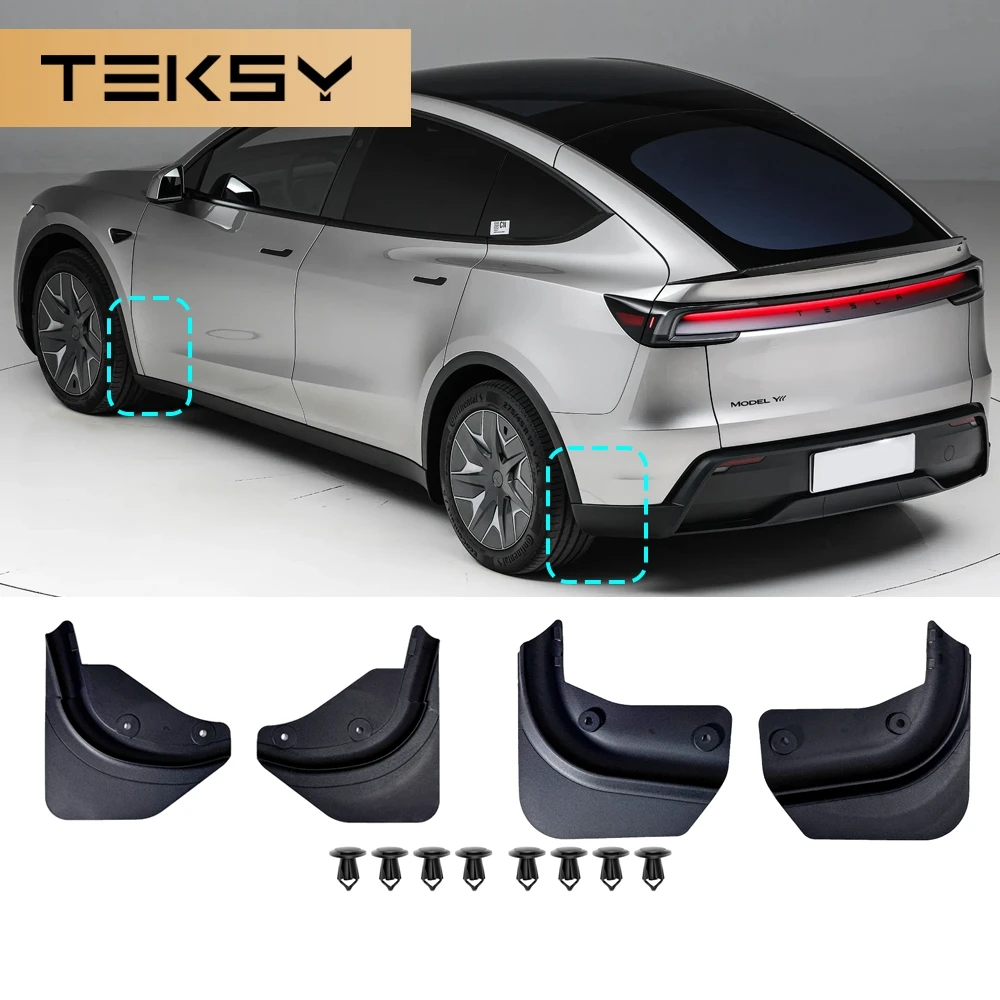 Car Mudflaps For Tesla Model Y L YL 2026 Long Wheelbase LWB Debris Stone Chip Protection Splash Guards Wheel Fender Set