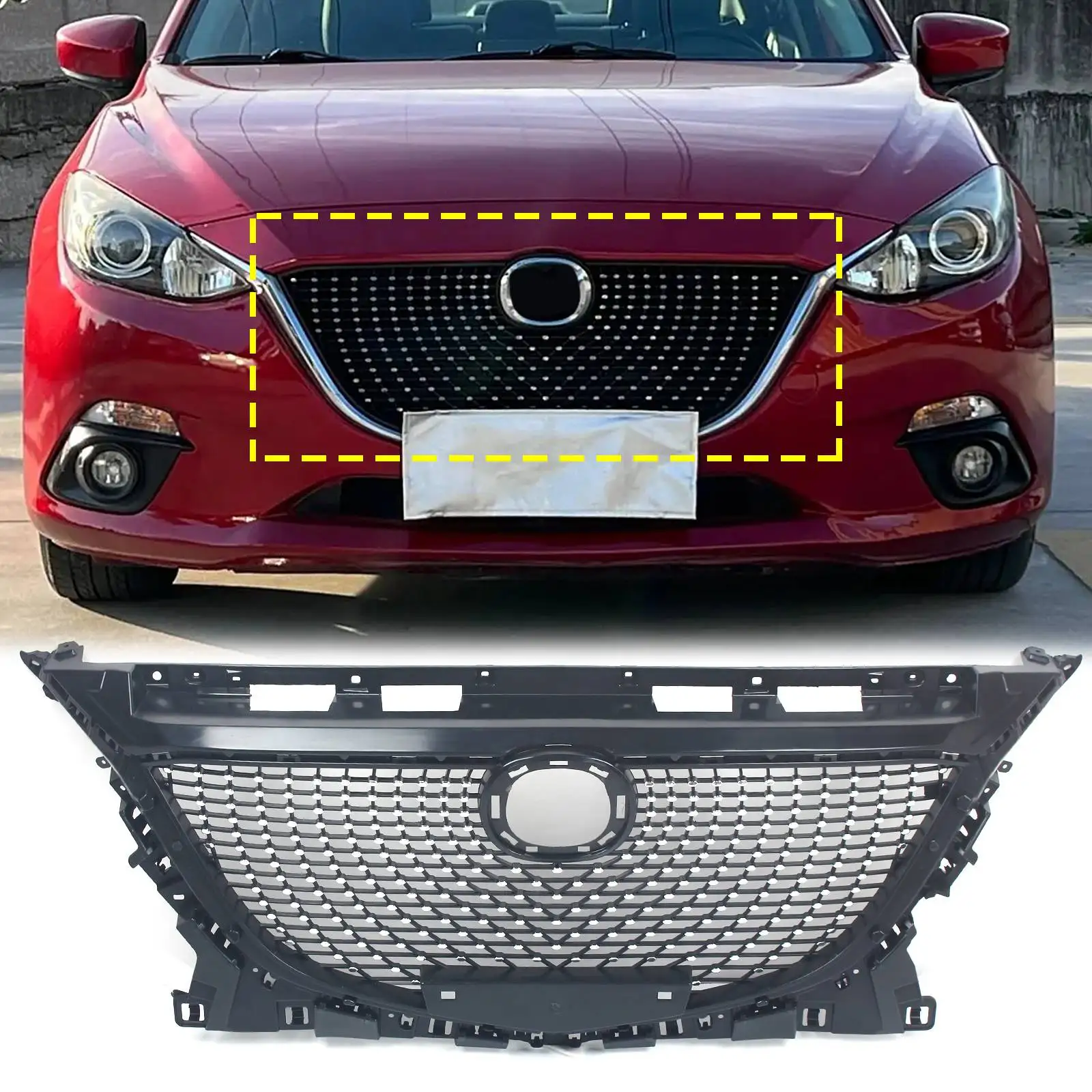 Car Front Grille Racing Grill For Mazda 3 Axela 2014 2015 2016 Honeycomb Style Black Upper Bumper Intake Hood Radiator Mesh Grid