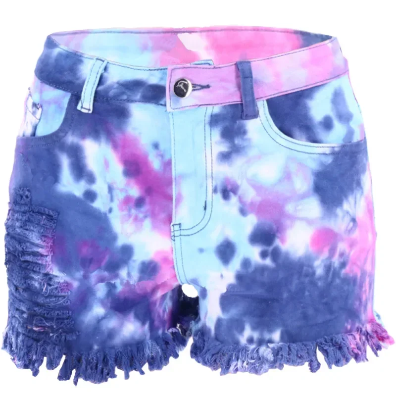 Cosdea Rainbow Color Rendering Denim Shorts for Women Tie Dye Fashion Pants Slim High Street Sofy and Comfortable Jeans Free Shi